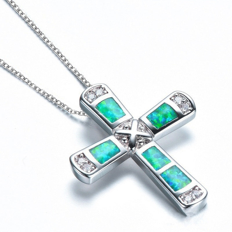 Fashion cross opal necklace N146