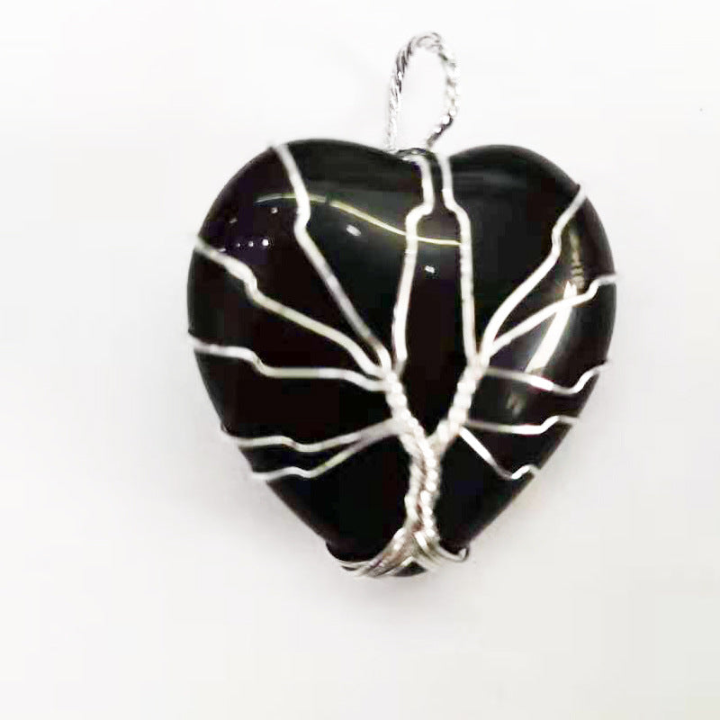 Life Tree Wrap Crystal Heart Shape Natural Stone Pendant #P047-P054