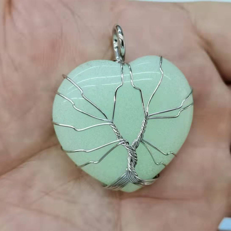 Life Tree Wrap Crystal Heart Shape Natural Stone Pendant #P047-P054