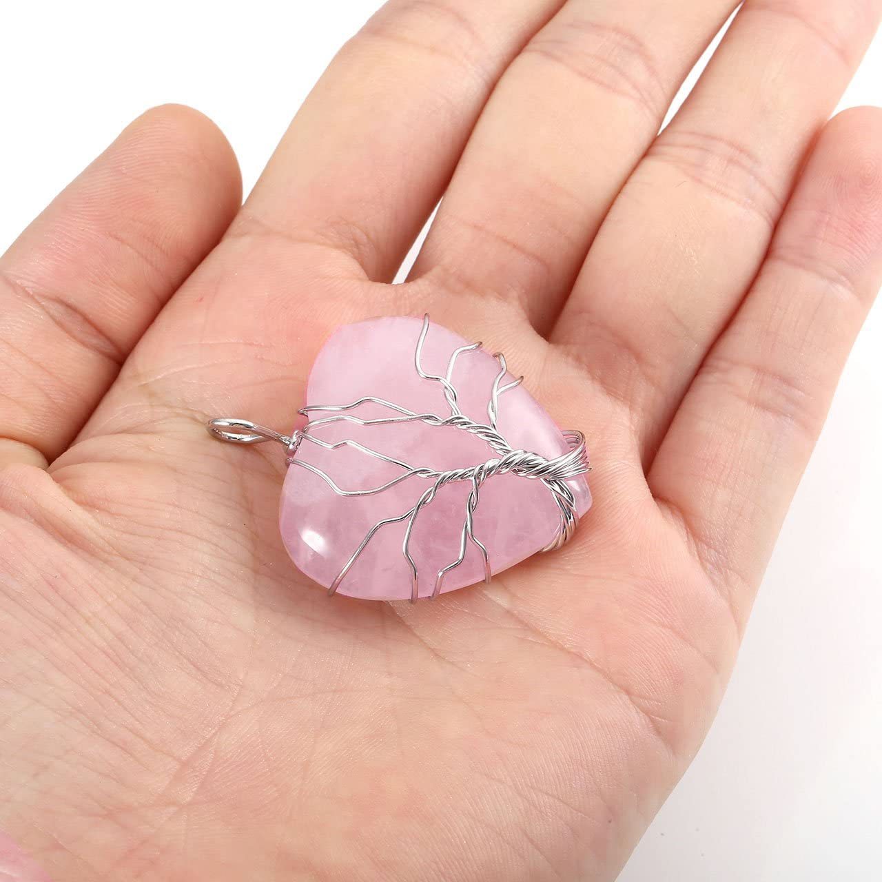 Life Tree Wrap Crystal Heart Shape Natural Stone Pendant #P047-P054