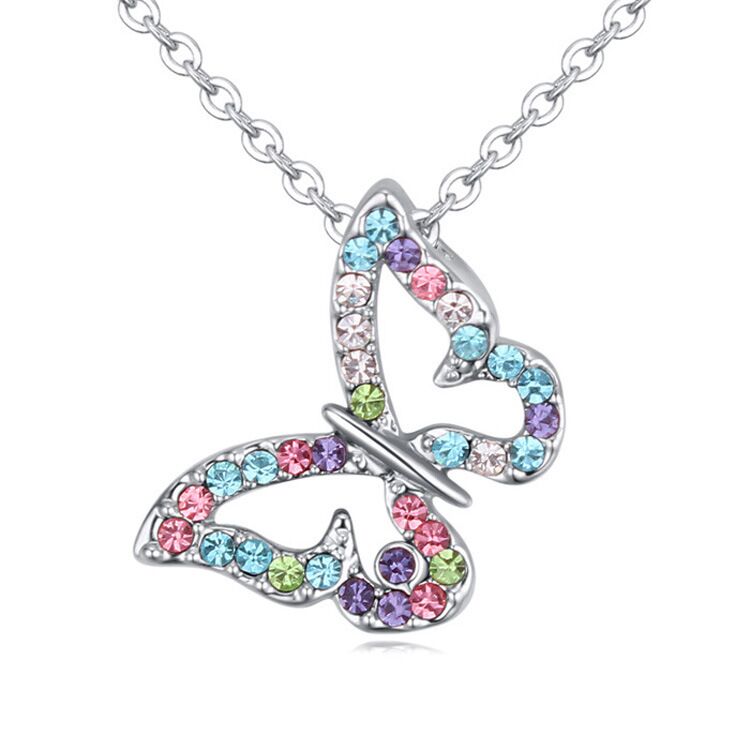 rainbow gem rhinestones zircon butterfly necklace N095