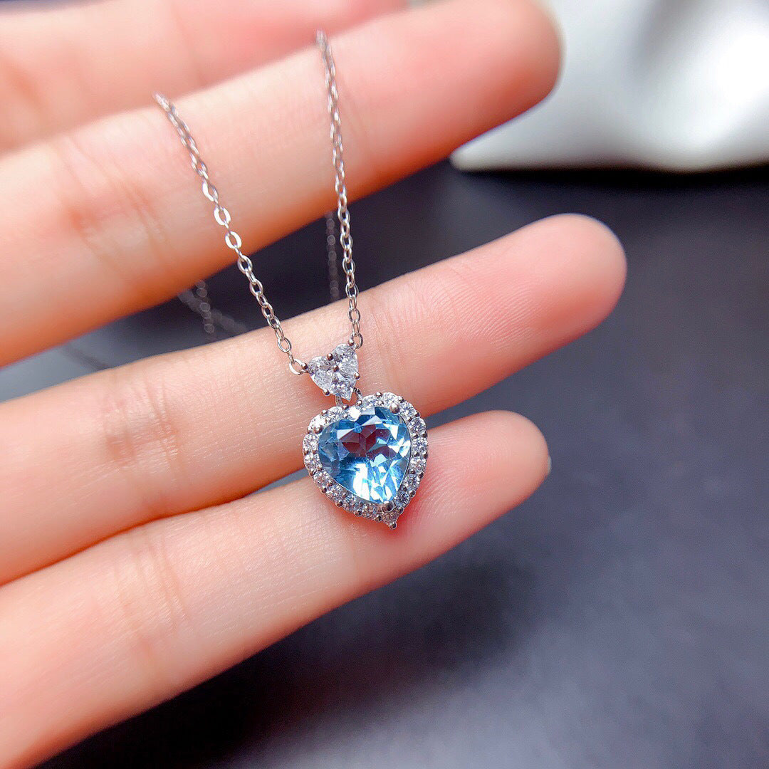 Rhinestone crystal blue topaz necklace ring Earrings jewelry Set #JS041