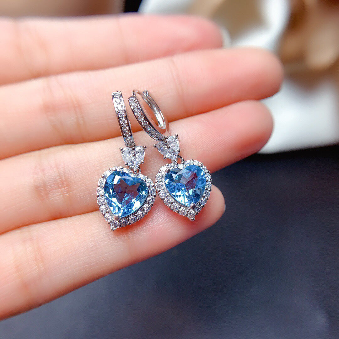 Rhinestone crystal blue topaz necklace ring Earrings jewelry Set #JS041