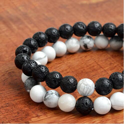 Set Bracelet Couples Distance Black White Natural Lava Stone Tiger Eye Beaded Yoga Bracelets for Men Women Elastic Rope Jewelry