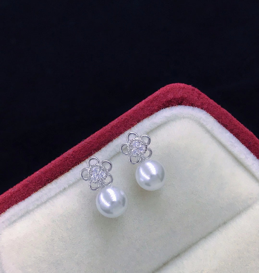 sterling silver S925 pearl earring setting  SDE046-054